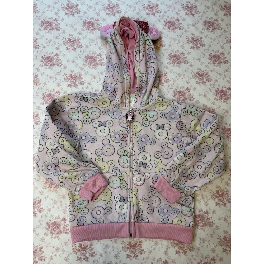 Disney Minnie Mouse Donut Ears Zip Hoodie Girls Size 5/6 Pink Hooded Jacket